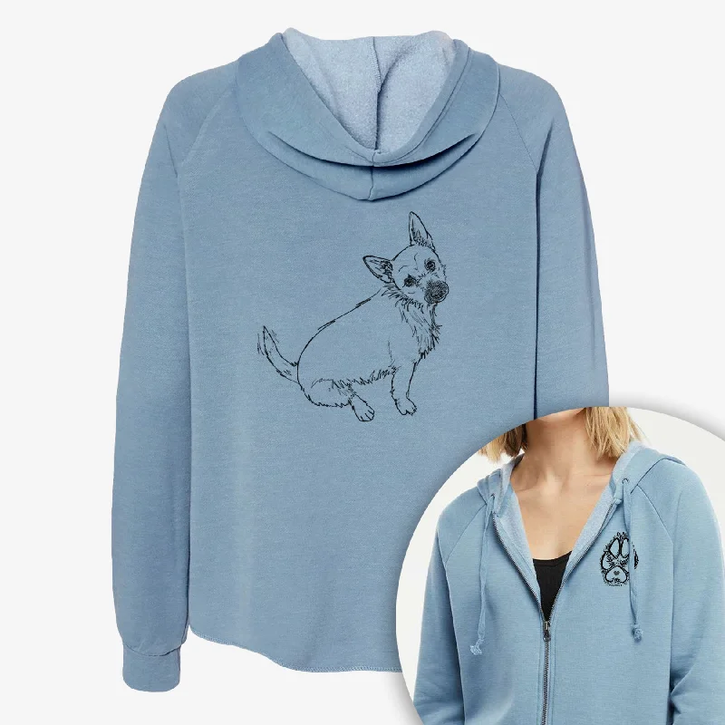 Doodled Chewy the Super Mutt - Women's Cali Wave Zip-Up Sweatshirt Hoodie with Fur Luxurious Winter