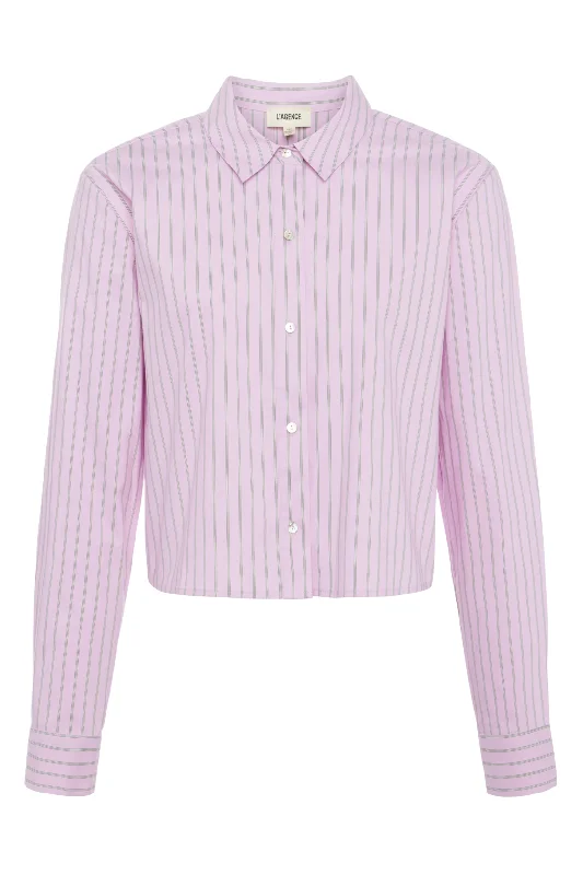 Cosette Striped Button-Down Shirt | Pink/Pistachio Stripe-- Seamless Knitted Crochet