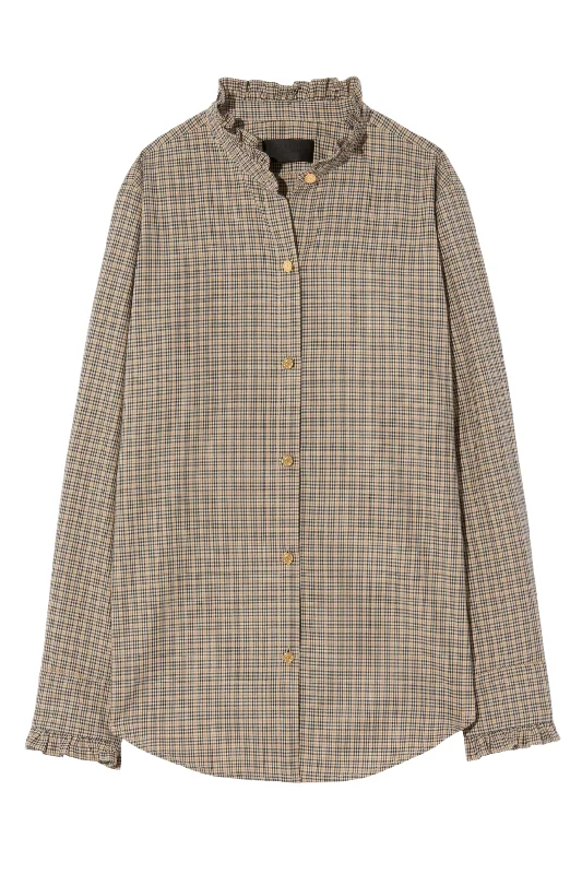 Lydia Shirt | Honey Check-- Front Pockets Side Pockets Patch Pockets