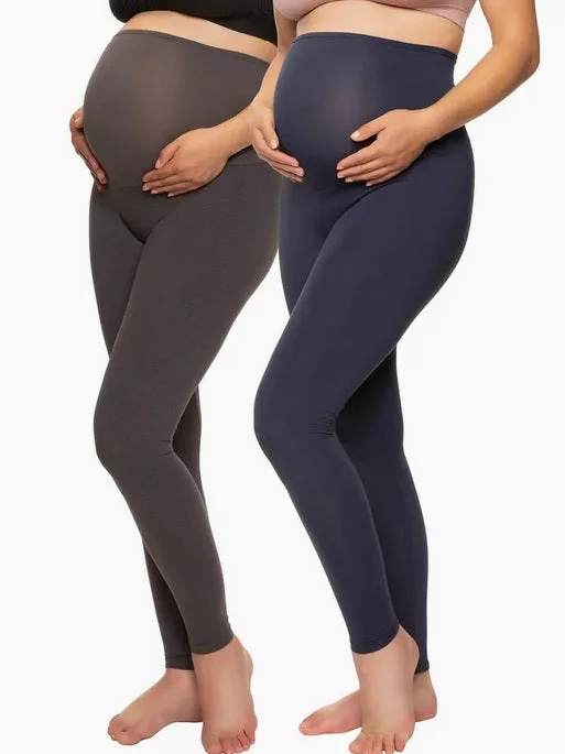 Maternity Velvety Soft 2 Pair Full Belly Coverage Legging Set, Charcoal/Navy Fashionable Quick-Dry Leggings