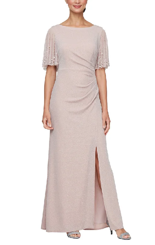 Embellished Flutter Sleeve Metallic Knit Dress with Ruched Waist Tunics Spring floral