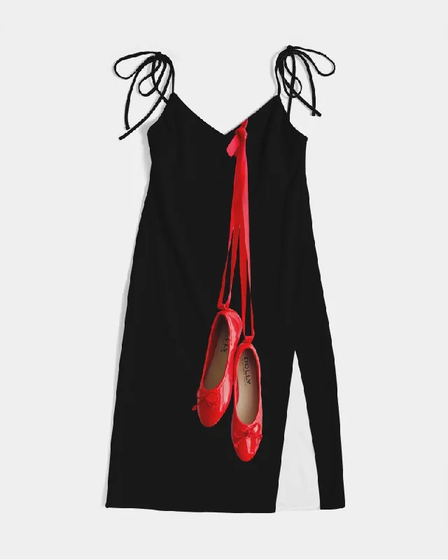 DOLLY RED BALLERINAS Women's Tie Strap Split Dress black Tunics Hiking breathable