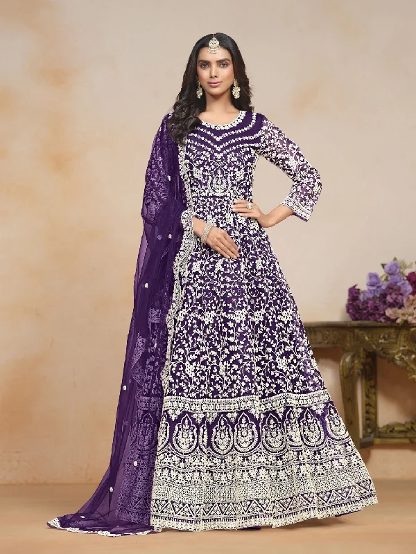 Purple Designer Semi-Stitched Anarkali Dress With Heavy Embroidery Work Tunics Essential wardrobe