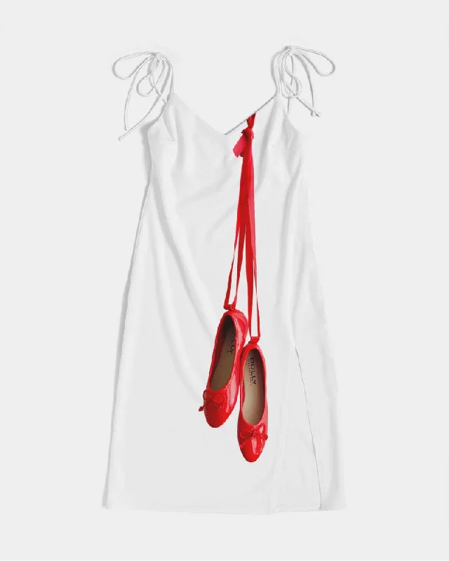 DOLLY RED BALLERINAS Women's Tie Strap Split Dress white Tunics Business professional