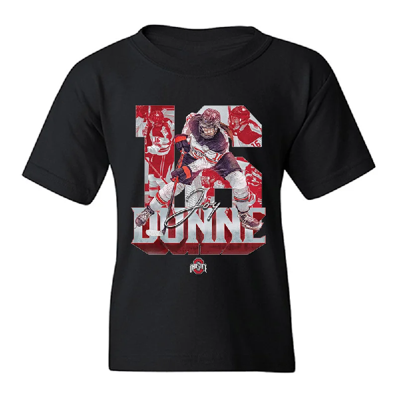 Ohio State - NCAA Women's Ice Hockey : Joy Dunne - Player Collage Youth T-Shirt-- Zippered Buttoned Snapped