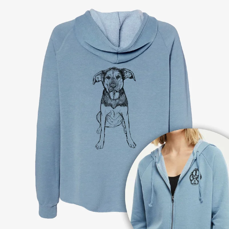 Doodled Gunner the Hound Mix - Women's Cali Wave Zip-Up Sweatshirt Hoodie with Illustration Artistic Creative