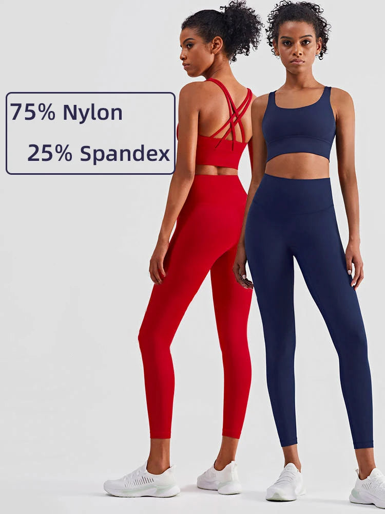 2 Piece Yoga Clothes Women's Tracksuit Athletic Wear Pilates Fitness Suit Gym Workout Push Up Clothes Sports Bra Leggings Suit Fashionable Solid Color Tights