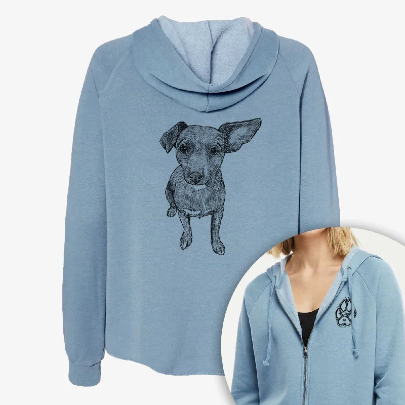 Doodled Millie the Chiweenie Mix - Women's Cali Wave Zip-Up Sweatshirt Hoodie with Lining Warm Insulated