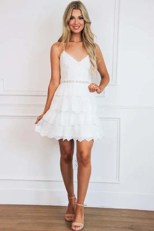 So Caught Up Lace Ruffle Dress: White Tunics Stylish modern