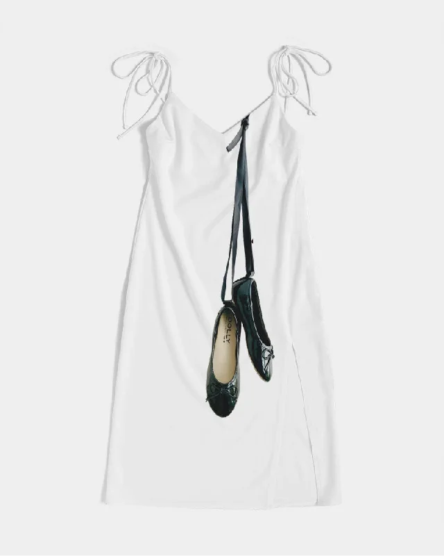 DOLLY BLACK BALLERINAS Women's Tie Strap Split Dress white Tunics Wedding white