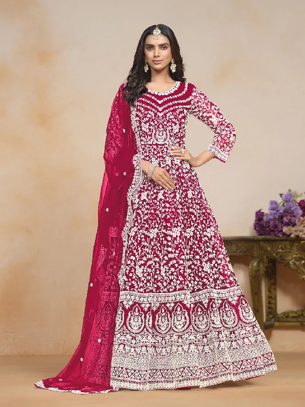 Pink Designer Semi-Stitched Anarkali Dress With Heavy Embroidery Work Tunics Stylish elegant