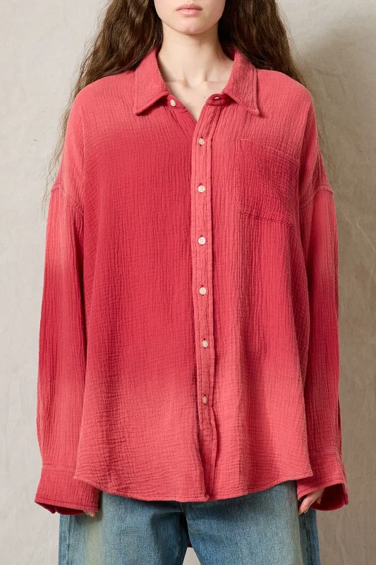 Button Front Shirt | Washed Red -- Basic T-Shirt Crew Neck Short Sleeve