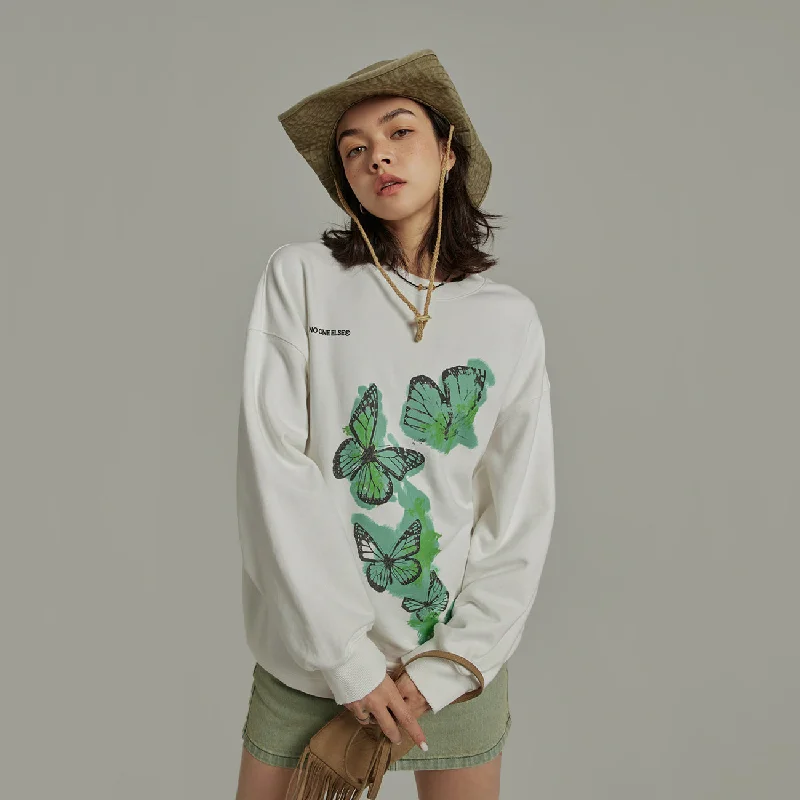 Butterflies Oversized Sweatshirt Hoodie with Ribbed Cuffs Snug Fit Comfort