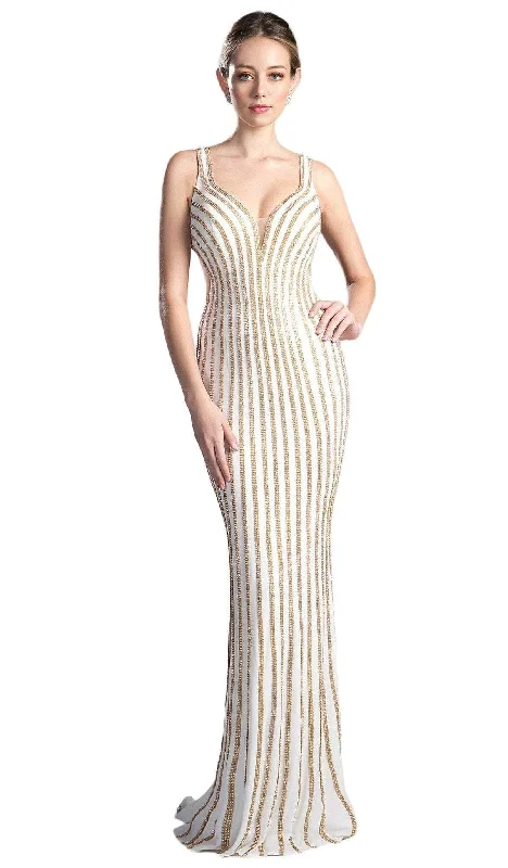 Ladivine KC19017 - V-Neck Gold Sheath Beaded Prom Dress Tunics Satin smooth