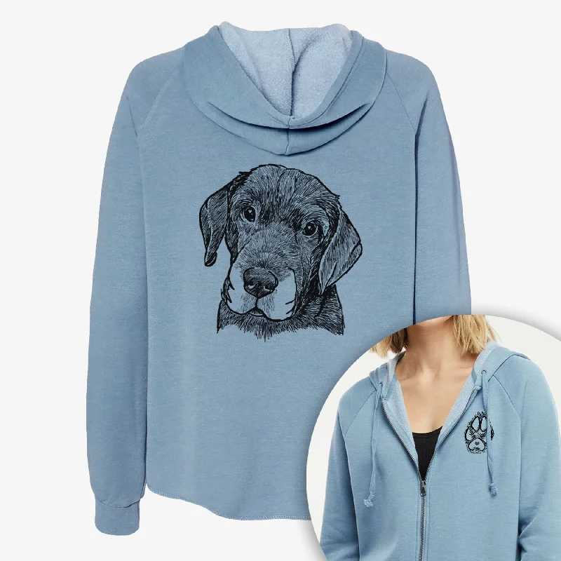 Doodled Finnegan the Shar Pei Beagle Mix - Women's Cali Wave Zip-Up Sweatshirt Hoodie with Applique Textured Unique