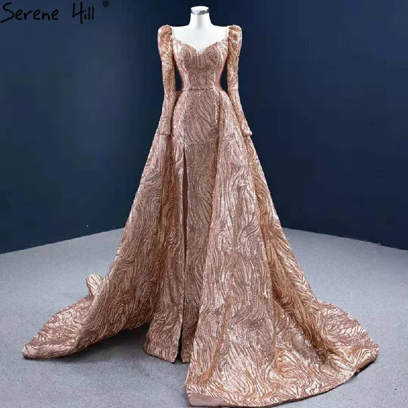 Serene Hill Gold Mermaid Luxury Evening Dresses Gowns 2024 Elegant With Train Sexy For Women Party HM67208 Tunics Versatile stylish