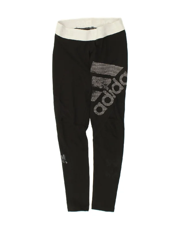 ADIDAS Womens Climacool Graphic Leggings UK 12 Medium Black Trendy Adjustable Waist Leggings