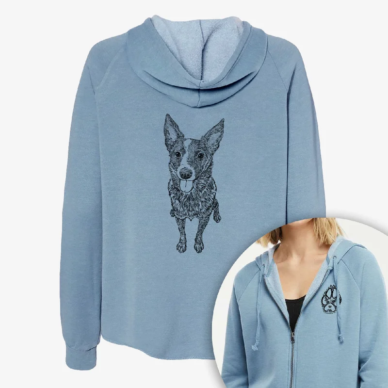 Doodled Zane the Australian Cattle Dog - Women's Cali Wave Zip-Up Sweatshirt Hoodie with Ribbed Hem Stretchable Secure