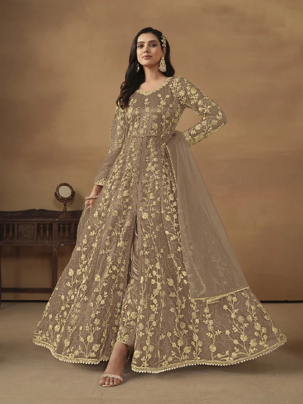 Chiku Classy Designer Readymade Net Anarkali Dress With Embroidery Work Bodycon Club Sequined