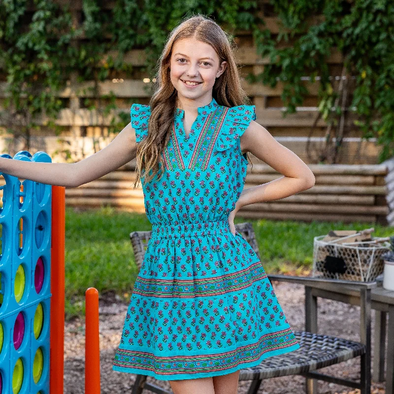 Lucy Border Dress - Sea Blue Tunics Corduroy durable