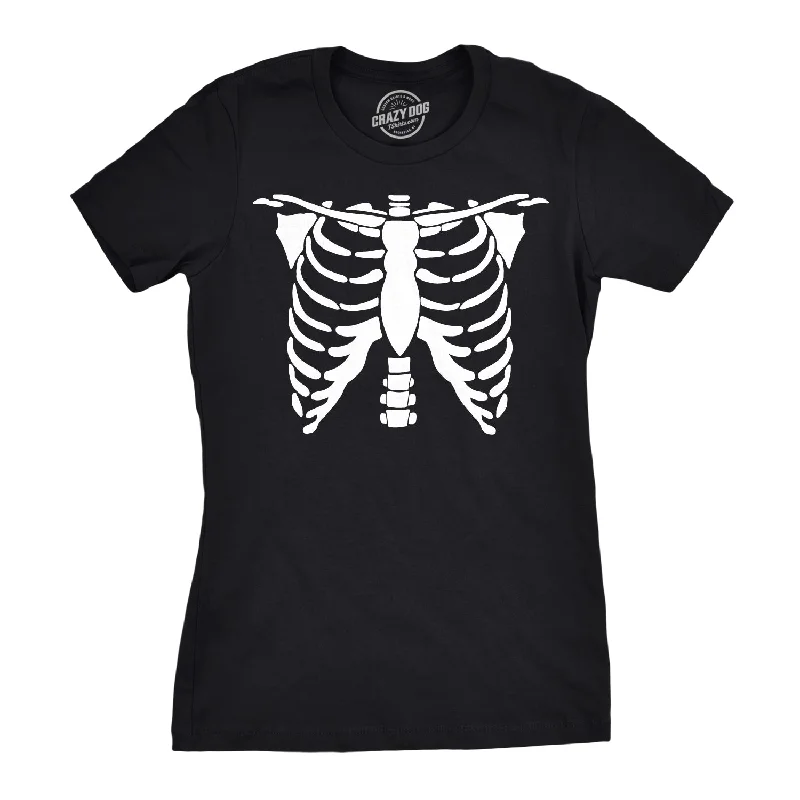 White Skeleton Rib Cage Women's T Shirt-- Lace Blend Ribbed Blend Corduroy Blend