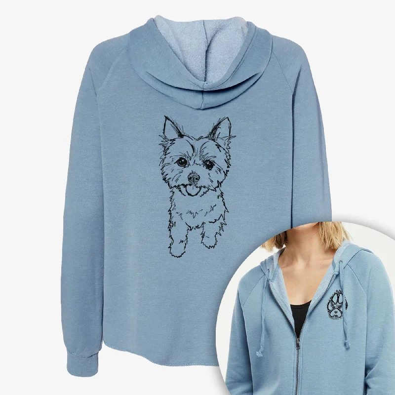 Doodled Axl the Yorkshire Terrier - Women's Cali Wave Zip-Up Sweatshirt Hoodie with Patch Decorative Personalized