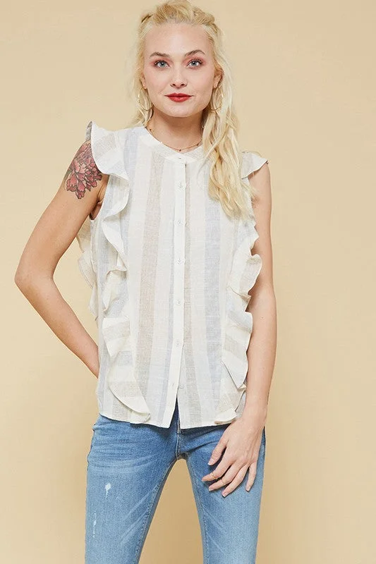 Striped Button Down Shirt-- Zippered Front Buttoned Front Snap Front