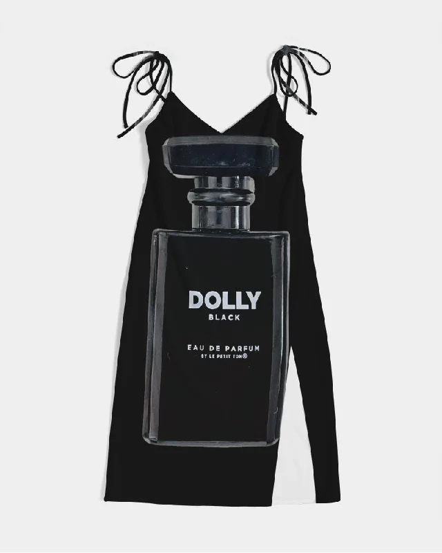 DOLLY BLACK PERFUME BOTTLE Women's Tie Strap Split Dress black Tunics Denim casual