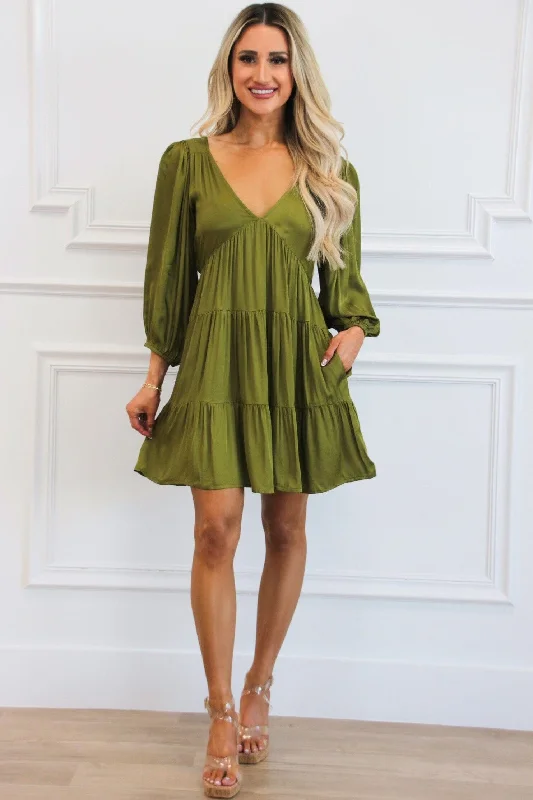 Cindy V Neck Dress: Olive Tunics Leisure comfortable