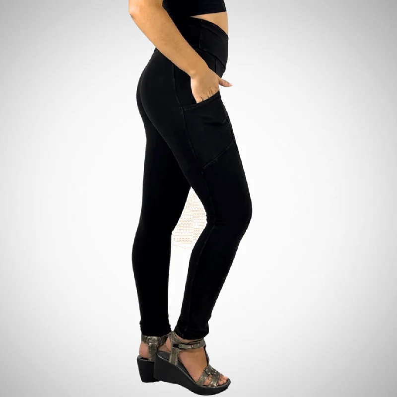 A Perfect Fit Mineral Washed Pocket Leggings Made in USA Fashionable Quick-Dry Leggings