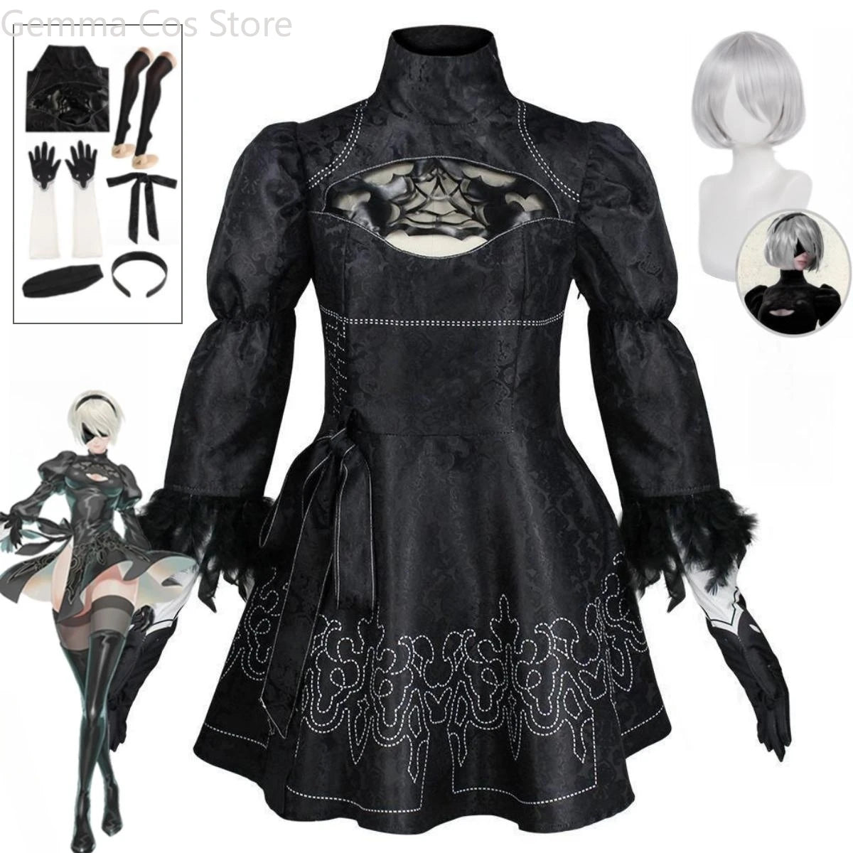 Nier Automata 2B Cosplay Costume Women Sexy Costume Game Set Female Role Playing Costume Girl Halloween Party Fancy Dress Tunics Velvet soft