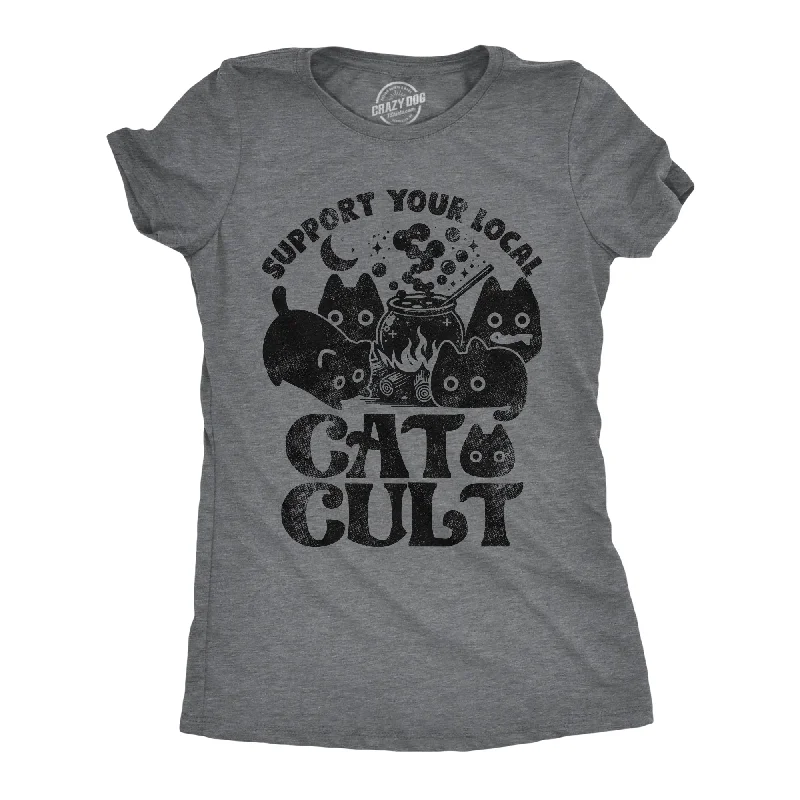 Support Your Local Cat Cult Women's T Shirt-- Mesh Canvas Denim