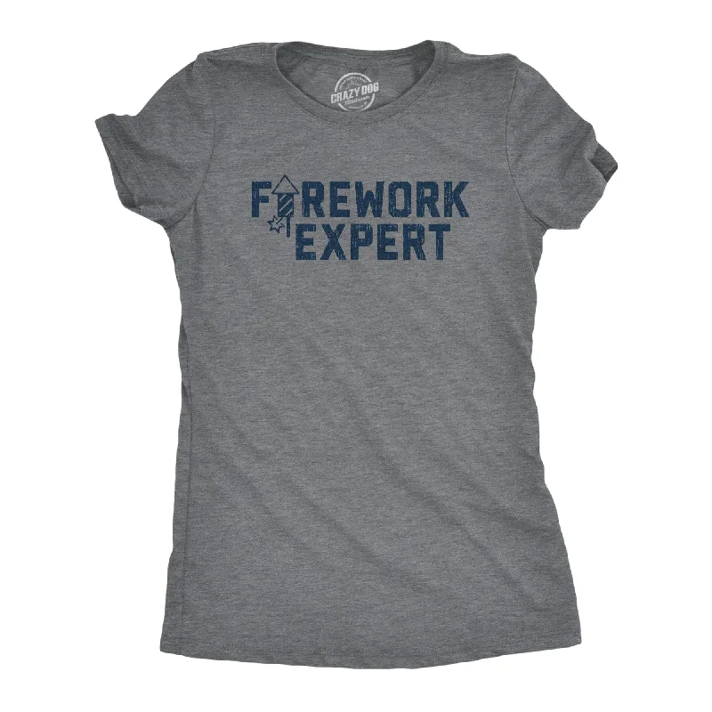 Firework Expert Women's T Shirt-- V-Neck T-Shirt Long Sleeve Cotton