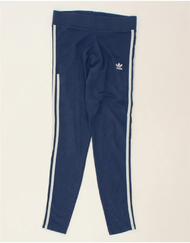 ADIDAS Womens Leggings UK 12 Medium  Navy Blue Cotton Fashionable High-Rise Leggings