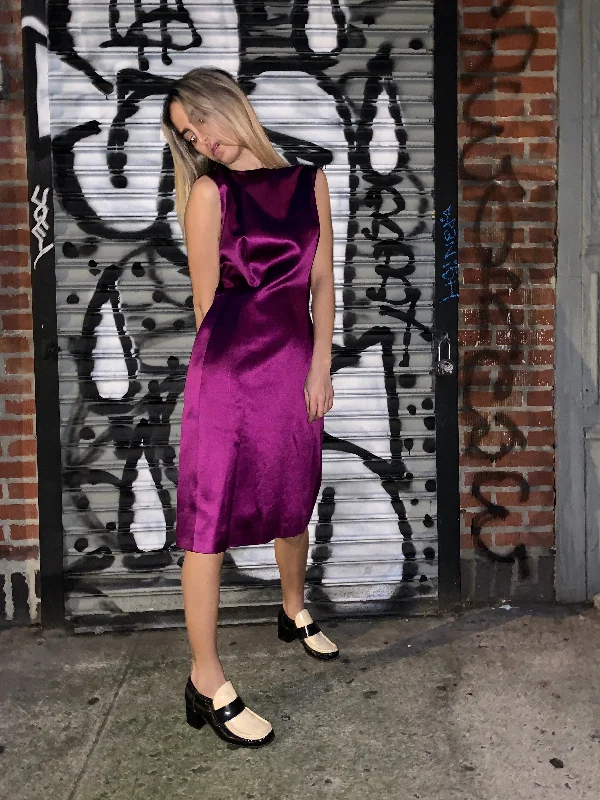 2000s Lanvin Silk Purple Sheath Dress Tunics Formal black