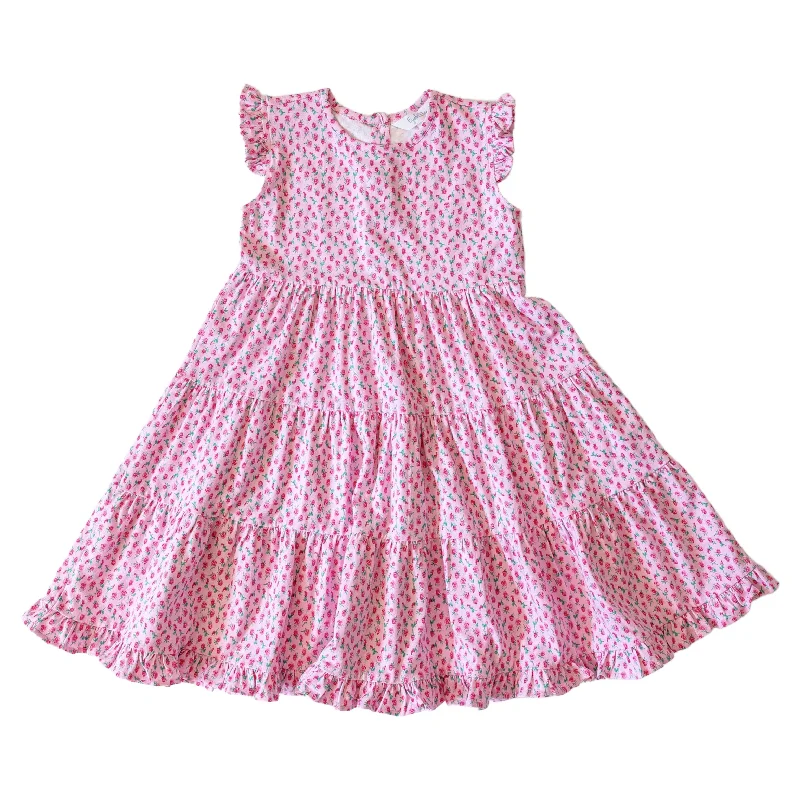 Jill Girls Twirly Dress - Rosebud Spray Pencil Office Professional