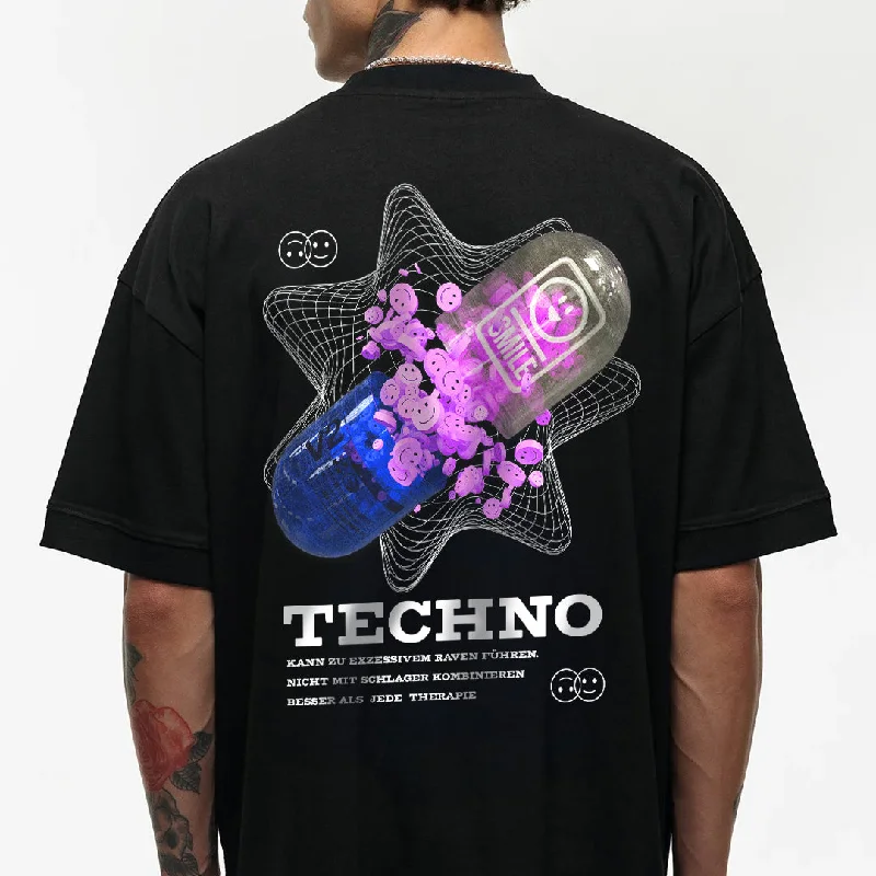 "Techno Pill" Techno Oversized Shirt (Backprint)-- Cashmere Blend Cotton Blend Poly Blend