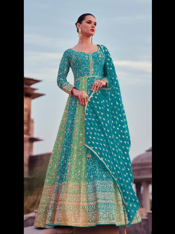 Multi Traditional Party Wear Anarkali Dress With Embroidery Work Tunics Chic fashionable