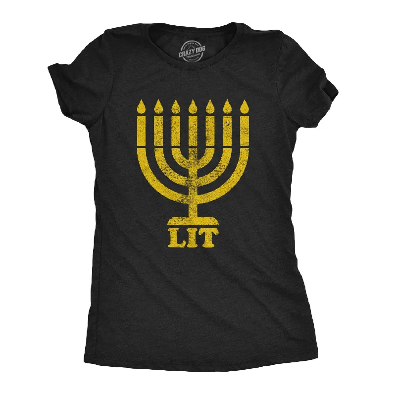 Lit Menorah Women's T Shirt-- Collared Crew Neck Turtle Neck