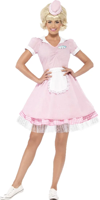 Ladies 50's Diner Girl 1950s Rock n Roll Grease Fancy Dress Costume Tunics Fashionable chic