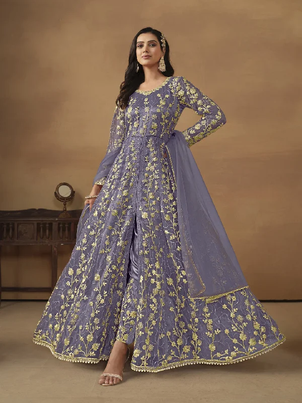 Voilet Heavy Designer Readymade Anarkali Dress With Embroidery Work Tunics Fashionable trendy