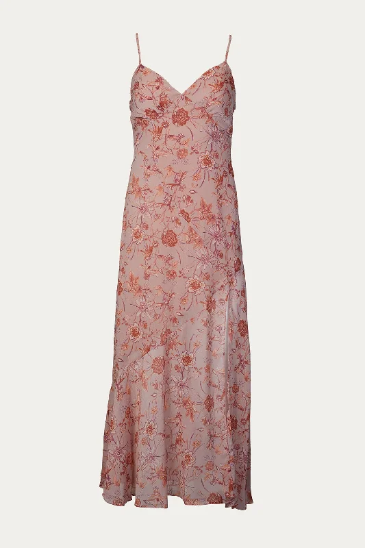 FLORAL-PRINT TIE-DETAILED MIDI SLIP DRESS Tunics Versatile all-occasion