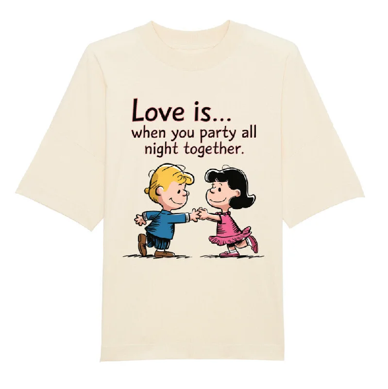 "LOVE IS" PARTY T-SHIRT OVERSIZED-- Embroidered Appliqued Beaded