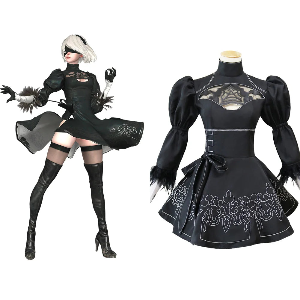 NieR:Automata 2B Cosplay Anime Costume Black Dress Fantasia Outfits Halloween Carnival Party Disguise Role Play Suit For Girls empire Waist empire