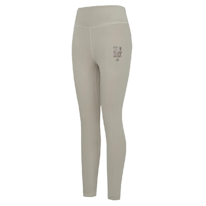 MLB NEW YORK METS NEUTRAL WOMEN'S JERSEY LEGGING (TAUPE) Trendy Foil Finish Leggings