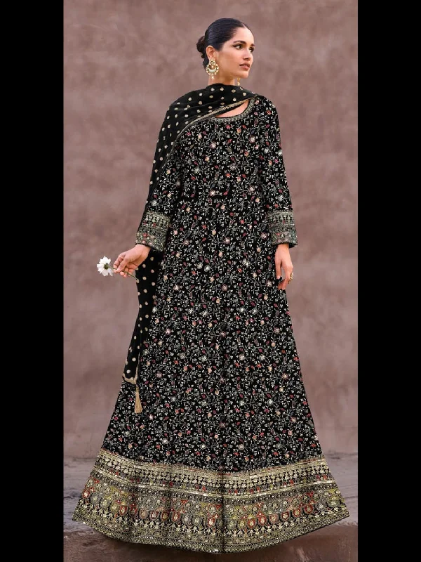 Black Classy Designer Readymade Anarkali Dress With Embroidery Work Tunics Hiking breathable