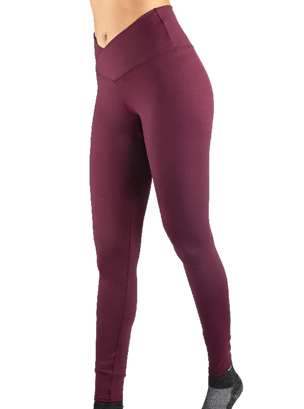 Burgundy Cross Over Waistband Legging Stylish Side-Stripe Leggings