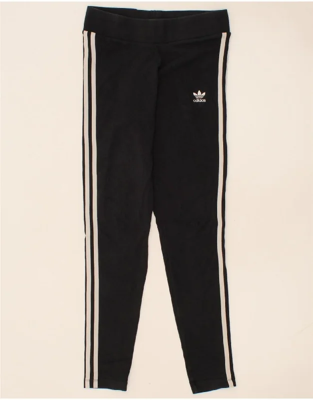 ADIDAS Womens Leggings UK 12 Medium  Black Cotton Comfortable Sports Performance Tights