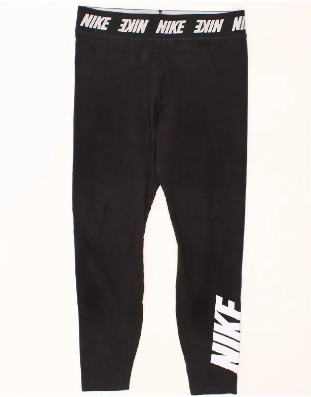 NIKE Womens Graphic Leggings UK 18 XL  Black Stylish Stretch Pants Leggings