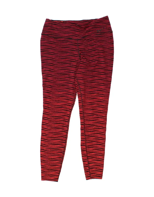 NIKE Womens Dri Fit Leggings UK 14 Large Red Pinstripe Nylon Fashionable Moisture-Wicking Leggings